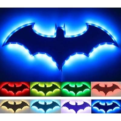 [Web Launcher String Shooters] Bat Night Light Superhero LED Signal Cool Lamp with 16 Colors Remote Control Wall Sconce Acrylic Engraved Neon Sign Light Room Wall Decor for Bedroom Party Birthday Xmas Gifts (Black Bat)