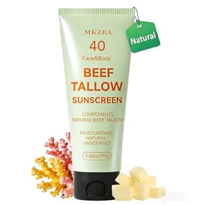 [mkzea] Beef Tallow Reef Safe Sunscreen SPF 40 for Face, Travel Size Natural Organic Non-Greasy Lightweight Formula For Women & Men, Summer Outdoor Sports Beach Home Office Daily Use, 2.46 OZ