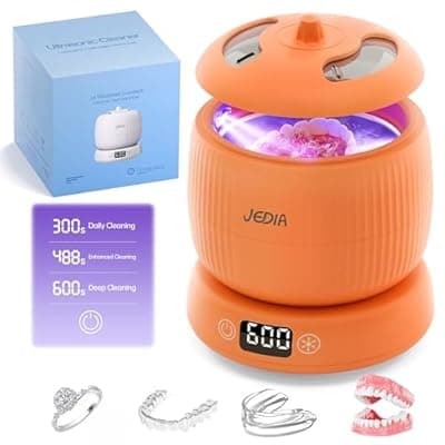 [JEDIA] JEDIA Ultrasonic Retainer Cleaner Machine with 4 Modes – 45kHz 180ML Ultrasonic Cleaner for Retainer,Denture,Mouth Guard,Ring,Jewelry,Leak-Proof Detachable Tank & Base, Easy-to-Clean