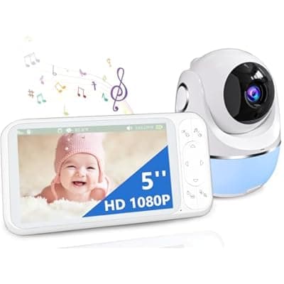 [Buradin] Buradin 1080P Baby Monitor No WiFi, Pan Tilt 4X Zoom 5000mAh Battery Video Baby Monitor with Camera and Audio, 2-Way Talk, Night Vision, VOX, 1200FT
