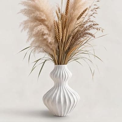 [Generic] White Flower Vase - 6.3 Inch Ceramic Vase for Flowers, Textured Gourd-Shaped Home Decor, Modern Minimalist Centerpiece for Pampas Grass, Farmhouse, Table Shelf, Living Room, Gift (6.3 Inch)