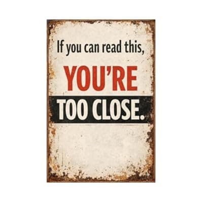[Carastora] If You Can Read This You're Too Close Vintage Metal Tin Sign 8x12 Inch Funny Warning Wall Decor Rustic Retro Humor Plaque for Garage Bar Man Cave Office Home Decoration with Pre Drilled Holes