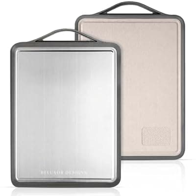 [Beluxor Designs] Beluxor Designs Double Sided Stainless Steel Cutting Boards for Kitchen, Large Size 17”×12”,Cutting Board for Kitchen,Food-Grade, 304 Stainless Steel and Cereal Fiber Wheat Straw PP. Non-toxic.