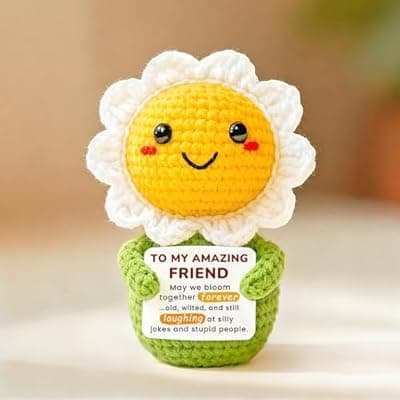 [Krinisou] Krinisou Funny Friendship Gift for Women – Crochet Daisy “Forever Friend”, Cute Birthday or Just Because Small Gift for Best Friend or Bestie