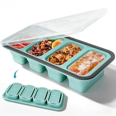 [Niuny] Niuny Freezer Container, Soup Freezing Container, Large Ice Cube Tray, Foldable Silicone Ice Cube Tray with Lid, Freezing Containers, 1000 ml, Ice Cube Tray, Silicone Freezer Mould for Soup, Broth