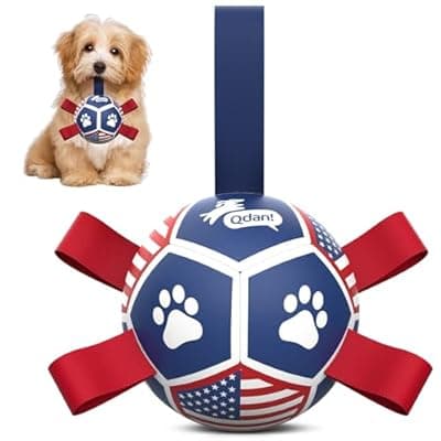 [QDAN] QDAN Small Dog Toys, Puppy Balls, Flag Soccer Ball with Straps, Durable Dog Balls for Small Dogs (5 Inch)