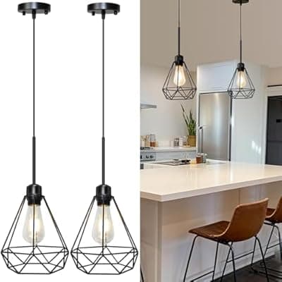 [Maliralt] Maliralt Pendant Light Hanging Lights Fixture - Black Industrial Hanging Lamps with Metal Diamond Shade for Kitchen Island, Dining Room Over Table, Breakfast Corner, Farmhouse Home Decor - 2 Pack