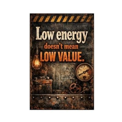[Carastora] Low Energy Doesnt Mean Low Value Tin Sign Inspirational Quote Industrial Metal Wall Decor Rustic Factory Style Motivation Plaque Vintage Steampunk Art For Home Office Garage Workshop 8x12 Inch