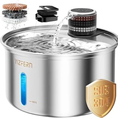 [YIZFERN] Cat Water Fountain Stainless Steel 108oz/3.2L Upgrade Dual-Filtration Pet Water Fountain for Cats Indoor, Ultra Quiet Dog Water Bowls Dispenser for Drinking, Automatic Cat Watering Supplies (White)