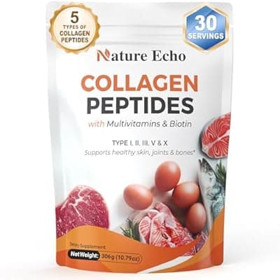 [Nature Echo] Nature Echo® Collagen Peptides Powder, Premium Hydrolyzed Multi-Collagen Complex with Biotin, Hyaluronic Acid & Essential Vitamins for Skin, Hair & Joint Health (30 Servings)