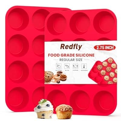 [Redfly] Redfly 2 Pack Silicone Muffin Pan & Cupcake Pans for Baking - 12 Cup Regular Size BPA Free Egg Bites Molds