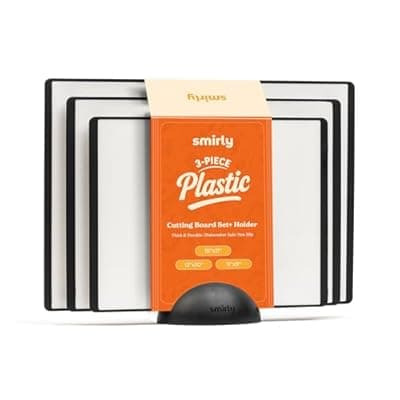 [SMIRLY] SMIRLY Plastic Cutting Board Set with Holder 3 Pieces, Non-Slip Dishwasher Safe Chopping Boards for Kitchen, Black & White