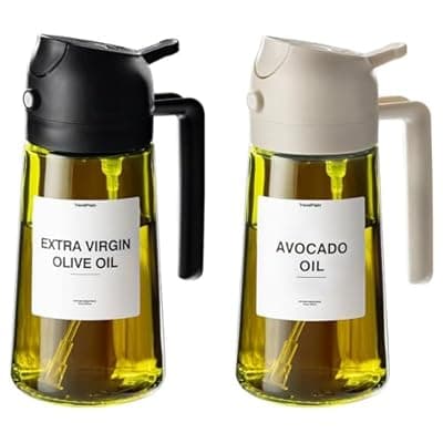 [XBllcyiv] XBllcyiv 16oz/470ml Glass Olive Oil Sprayer for Cooking - 2 in 1 Olive Oil Dispenser for Kitchen Gadgets, Air Fryer, Salad, and BBQ (Black & White)