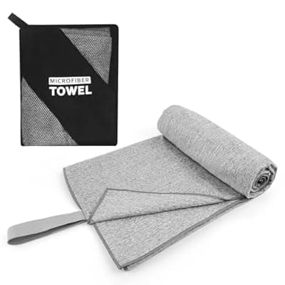 [NUOYEE] NUOYEE Microfiber Beach Swimming Pool Yoga Mat Body Towel Quick Dry Large Size Camping Towel Lightweight (Grey, 1 Pack XL(31.5X70 Inch)