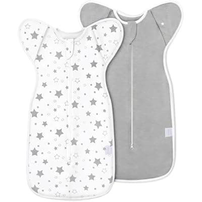 [ANYEDDE] ANYEDDE 2-Pack Baby Swaddle 0-3 Months - Arms Up Swaddle for Newborns, Baby Sleep Bag with Cuff Removable & 2-Way Zipper, Gray Stars Design