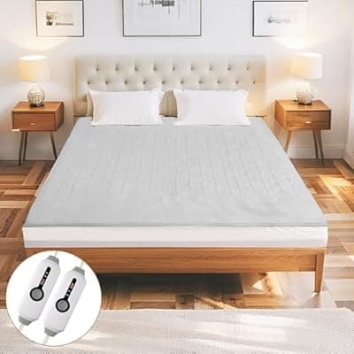[Eydna] Eydna Electric Mattress Pad King Size 78"x80" with 10 Hours Auto Off 4 Heat Setting Dual Controller Fit Up to 15 Inch Deep Pocket, Machine Washable - Light Gray
