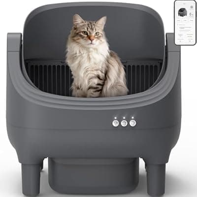 [KITPLUS] Self Cleaning Litter Box, Automatic Cat Litter Box-APP Control, Open-Design Electric Litter Box, Safety Anti-Pinch, Odor-Free Waste Disposal Includes Trash Bags, Suitable for Multiple Cats, Grey