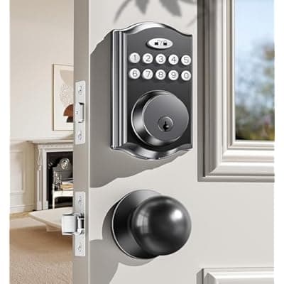 [zafano] Keyless Entry Door Lock with 2 Knobs, Electronic Backlit Keypad Deadbolt with Handle Set, Auto Lock, One-time Codes, Smart Deadbolt for Front Door, Easy Installation (Matte Black)