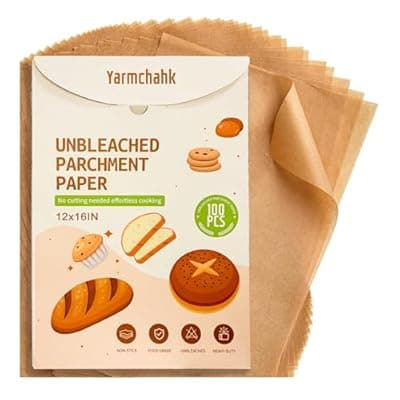 [Yarmchahk] Yarmchahk 100pcs Unbleached Parchment Paper Sheets, 12x16In Precut Cooking Paper Liners for Baking Sheets, Air Fryer, Microwave, Grilling, Oven, Non-Stick,Non-Toxic, Oil Proof, Food Grade