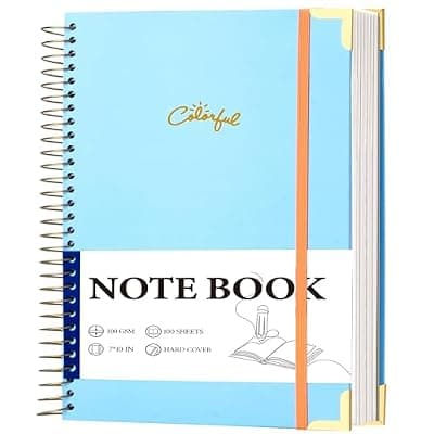 [Yoment] Yoment B5 Spiral Notebook with Folder Pockets - 200 Pages Hardcover College Ruled Journal, Thick 100gsm Paper for Note Taking, Work & Office, Lined Notebook for Women & Men, Blue