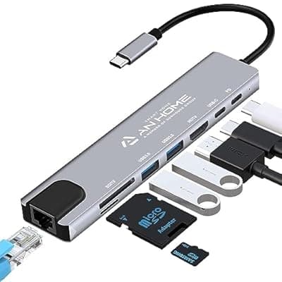 [AnHome Smart Home] AnHome USB C Hub Ethernet HDMI 4K Adapter, 8-in-1 Multiport Dock USB-C to RJ45 Ethernet USB 3.0 SD/TF Card Reader 87W PD Charging Port Dongle Compatible with MacBook Pro/Air and Type C Windows Laptop