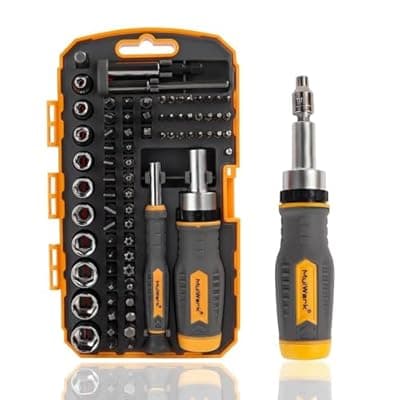 [MULWARK] MULWARK Screwdriver Bit Set & Socket Kit, 77-Pieces Ratcheting Screwdriver Set with Case, 77 in 1 Multi Bit Screw Driver for Home DIY, Electronics, Car Emergency and Garage