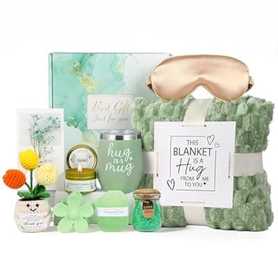 [QAOULS] Birthday Gifts for Women Spa Care Package, Get Well Soon Gift Baskets Thinking of You Sympathy Gift, Self Care basket w/ Throw Blanket 12 Oz Coffee Mug Mother Day Gifts for Her Sister Wife Friend