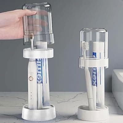 [Oniapro] 2 Pack Toothbrush Holder with Cover/Cup, Adujustable Height Electric Toothbrush Holders with 2 Slots, Compatible with Toothpaste, Conventional or Electric Toothbrush Holder for Bathrooms