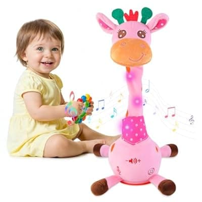 [MIAODAM] MIAODAM Dancing Giraffe Interactive Toy, Singing 10 Children's Song, Stuffed Baby Toy Repeats What You Say, Christmas Colorful Glowing Plush Interactive Toys for Toddler (Pink Giraffe)
