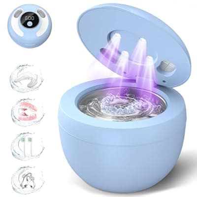 [ZharZo] Dental Ultrasonic Retainer Cleaner Machine: 45kHz Dental Cleaning Pod for Denture, Mouth Guard, Night Guard, Aligner, Braces, Toothbrush Head & Jewelry, UV Cleaner with Digital Timer & 4 Modes, Blue