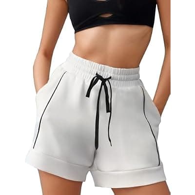[EXLURA] EXLURA Womens Casual Cotton Sweat Shorts Elastic Drawstring Dolphin Short Summer High Waist Workout Lounge Short with Pockets