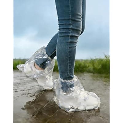 [edse edge] 10 Pairs Waterproof Shoe Covers for Rain - Plastic Rain Shoe Covers Disposable - Water Proof Shoe Ponchos For Men and Women Outdoor Indoors Boot Protector Non-Slip (Clear)