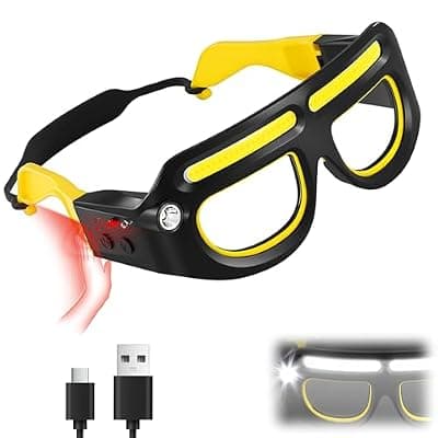 [JORMIX] JORMIX LED Rechargeable Headlight Glasses with Motion Sensor & Touch Control 5 Modes USB C Light Up Glasses Lighted Eyewear