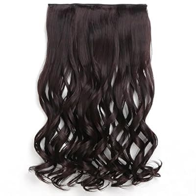[JCL] 5 Clip in Hair Extensions Synthetic Thick Curly Wavy Hairpieces for Women 18 Inch Natural Looking 3/4 Full Head Clip on Hair Extensions Dark Brown