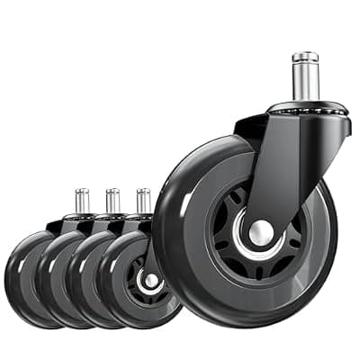 [ASHGOOB] ASHGOOB 3 Inch Office Chair Wheels, Set of 5 (Black) | Heavy Duty Replacement Casters for Hardwood Floor & Carpet, Smooth Quiet Roll, Universal 11mm Stem, Non-Marking PU Wheels