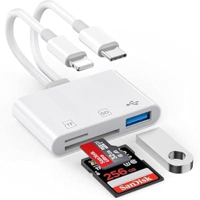[Teilybao] Teilybao Dual Port SD Card Adapter for iPhone, iPad & USB-C Devices, Lightning & USB 3.0 Memory Card Reader for Camera, Supports SD/Micro SD, Plug & Play, No App Needed