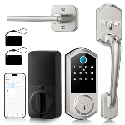 [Firstriver] Smart Door Lock with Handle Set – Firstriver Front Door Keyless Entry Lock Set Bluetooth Digital Deadbolt Keypad Smart App Control Auto Lock, Alexa & Google Home Compatible, Satin Nickel