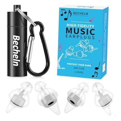 [Becheln] Ear Plugs for Concerts, High Fidelity Concert Earplugs with Noise Cancelling, 2 Pairs Reusable Hearing Protection for Musician, Festivals, Raves, Live Music