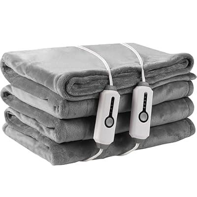 [LaffyLo] LaffyLo Electric Heated Blanket Queen Size 84" x 90", Soft Flannel Heating Blanket with Dual Controls, 4 Heat Settings, 10-Hour Auto Shutoff, Overheat Protection, Machine Washable, Light Gray