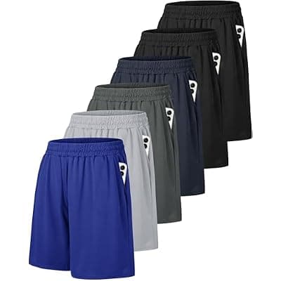 [Barjneel] Barjneel 6 Pack Men's Athletic Shorts - Workout Gym Basketball Quick Dry Black Mens Shorts with Pockets for Casual Running