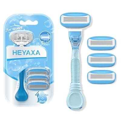 [HEYAXA] HEYAXA Razors for Women with 4 Razor Refills and 1 Non-Slip Handle, Womens Razors for Shaving with Organic Lubricating Strip, Disposable Razor with 5 Blades