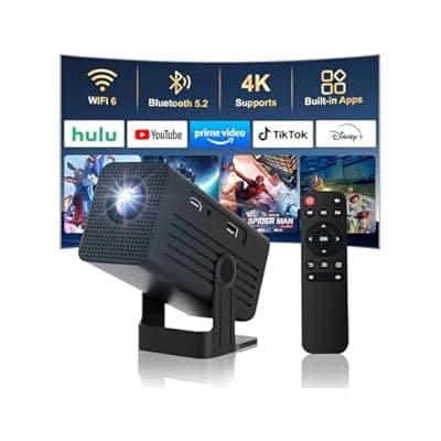[Polaring] Mini Projector with WiFi and Bluetooth,4K Support 260 ANSl Smart Portable Projector,Auto Keystone, 135 Degree Rotation,Video projector for Home, Bedroom, Outdoor