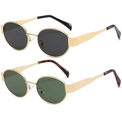 [YouthMall] YouthMall Trendy Oval Sunglasses for Women Men Retro Metal Oval Sun Glasses 90s Vintage Shades