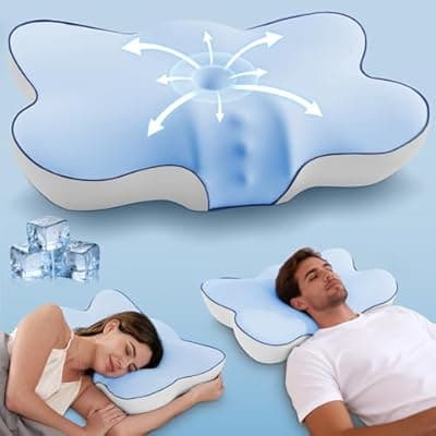 [jiaao] Cervical Pillow for Neck and Shoulder, Ergonomic Side Sleeper Pillow for Pain Relief, Cooling Memory Foam Pillows for Sleeping, Contour Pillow Orthopedic Bed Pillow for Back Stomach Sleepers (Blue)