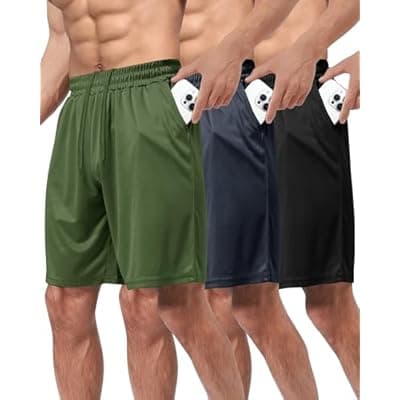 [BOOJO] BOOJO 3 Pack Gym Basketball Mens Shorts - Quick Dry Black Workout Athletic Shorts with Pockets for Casual Running(S-6XL)