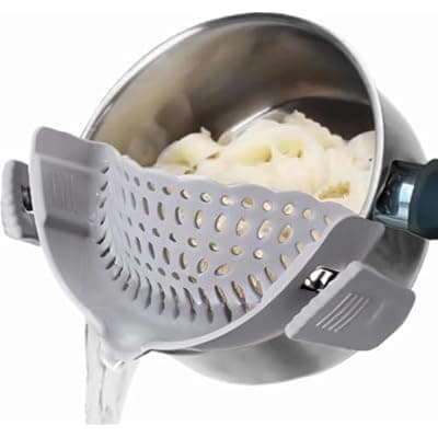 [liboyixi] Clip On Strainer Silicone for All Pots and Pans, Pasta Strainer Clip on Food Strainer for Meat Vegetables Fruit Silicone Kitchen Colander (Grey)