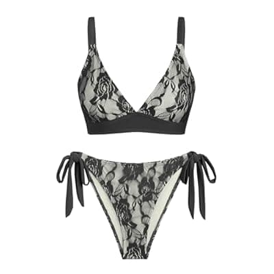[seamoly] seamoly Women's Bikini Sets Halter Neck Crochet Colorblock Two Piece Swimsuits Open Back Sexy High Cut Thong Bathing Suit