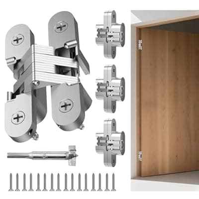 [Mdkave] Mdkave Invisible Hinges for Cabinet Doors - Completely Hidden 180°Hinges,Concealed and Smooth Quiet Close(Silver,0.51"-2.36",4Pack)
