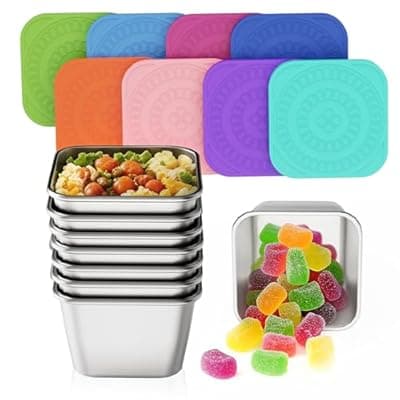 [Kitlead] Kitlead Set of 8 Stainless Steel Snack Containers for Kids and Toddler;Snackle Box Container;Leak Proof Stackable Small Metal Food Containers with Silicone Lids