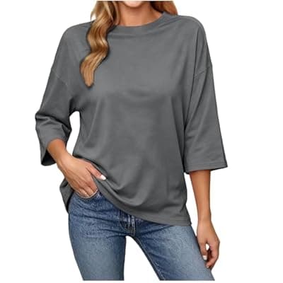 [LIKEOULI] LIKEOULI Womens Tops Trendy Casual Tie Back T Shirts Crewneck Casual Going Out Tops for Women Loose Basic Tee Summer Outfits